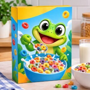 cereal with frog on box